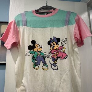 Vintage 1990s Disney Mickey and Minnie Colorblock T-Shirt